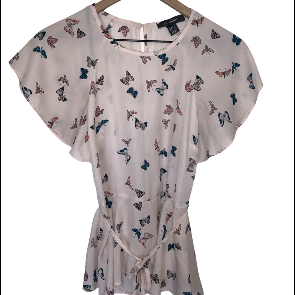 Primark Butterfly Patterned Lightweight Flowy Short Sleeve Cute Blouse